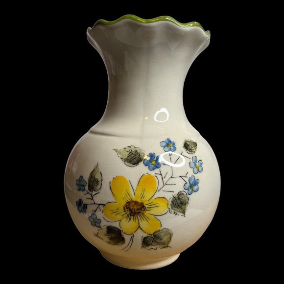 Vintage Weiss‎ Hand Painted Floral Made In Brazil Green Trim 7" Vase FLAWS - Picture 8 of 10